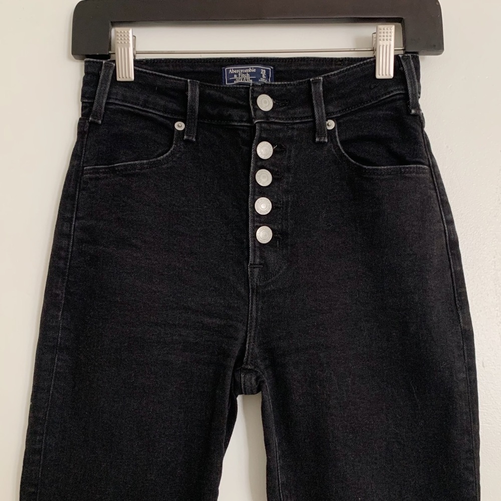Black Abercrombie High Rise Exposed Button Fly Ankle Flare Jeans 25